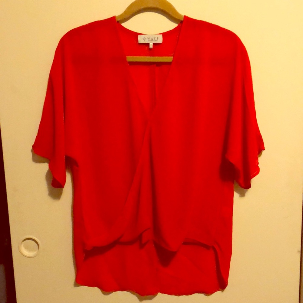 WAYF Red Chiffon Sheer Top